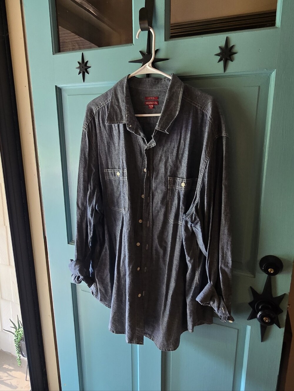 Merona Dark Chambray Button-Up Shirt with Red Label